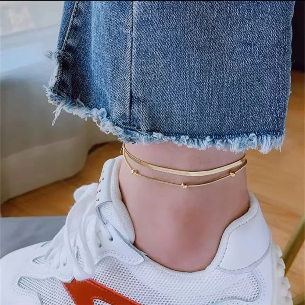 18K Gold Double-Layer Anklets